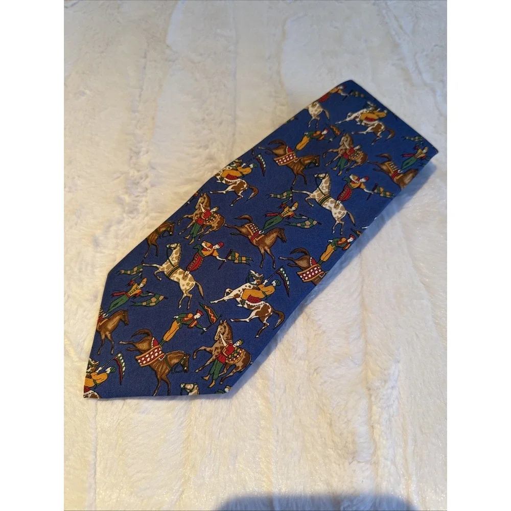 Salvatore Ferragamo Equestrian Acrobatics Print 100% Silk Tie Old Money